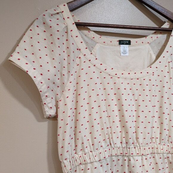 J. Crew Womens S Retro Dobby Dress Ivory Red Embroidered Polka Dot Preppy 69380 - Picture 2 of 9